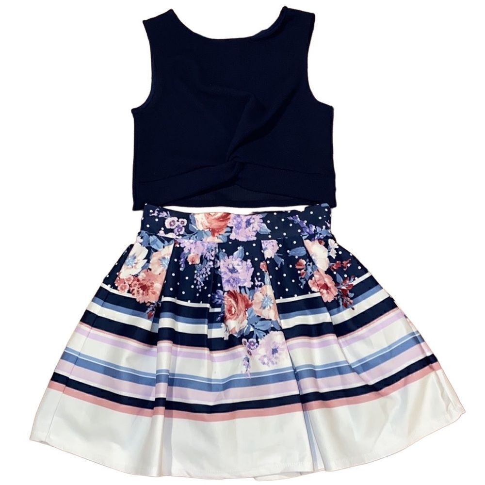 Beautees 2-Pc Twist-Knot Top & Printed Skater Skirt Set (minor flaws)